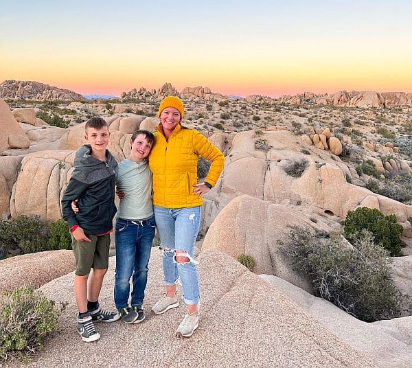 Lindsay with her two boys at Joshua Tree National Park